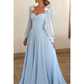 Sky Blue Long Chiffon Prom Dresses With Sleeves Formal Dresses gh2155