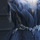 Blue gorgeous tulle beaded long A-line ball gown evening dress gh2105