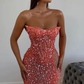 Orange Gorgeous Sequins Mermaid Sweetheart Prom Dress Split With Sleeveless  gh2049