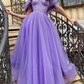 Purple off shoulder tulle long prom dress, A line tulle formal dress gh2251