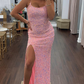 Emerald green/silver/orange/pink/yellow elegant sexy fashion spaghetti strap sequins mermaid slim fit slit long floor length prom dress evening dress party dress gh2238