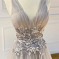 Gray tulle lace long prom dress evening dress  gh2287