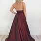 Sherry Charmantes Satin-Abschlussballkleid Burgunder-Abschlussballkleid V-Ausschnitt Abschlussballkleid gh2014