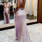 Chic Lilac V Neck Sleeveless Mermaid Long Prom Dress With Slit, Formal Gown  gh2255