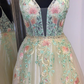 Wunderschöne Träger A-Linie Blumenbesticktes langes Ballkleid gh2456
