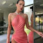 Modernes, ärmelloses Meerjungfrau-Abschlussballkleid mit langem Schlitz Online gh2036