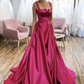 Red satin long prom dress red evening dress gh2268