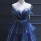 Blue gorgeous tulle beaded long A-line ball gown evening dress gh2105