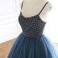 Bezaubernde Tüll-Spaghetti-Träger wulstige Pailletten-formale Abschlussball-Kleider, elegante Abend-formale Kleider gh2263