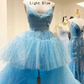 Glitter Hi-Low Lavender Tiered Tulle Prom Dress gh2249