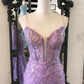 Lavendel-Blumenapplikationen Split Neck Mermaid Langes Abendkleid gh2595