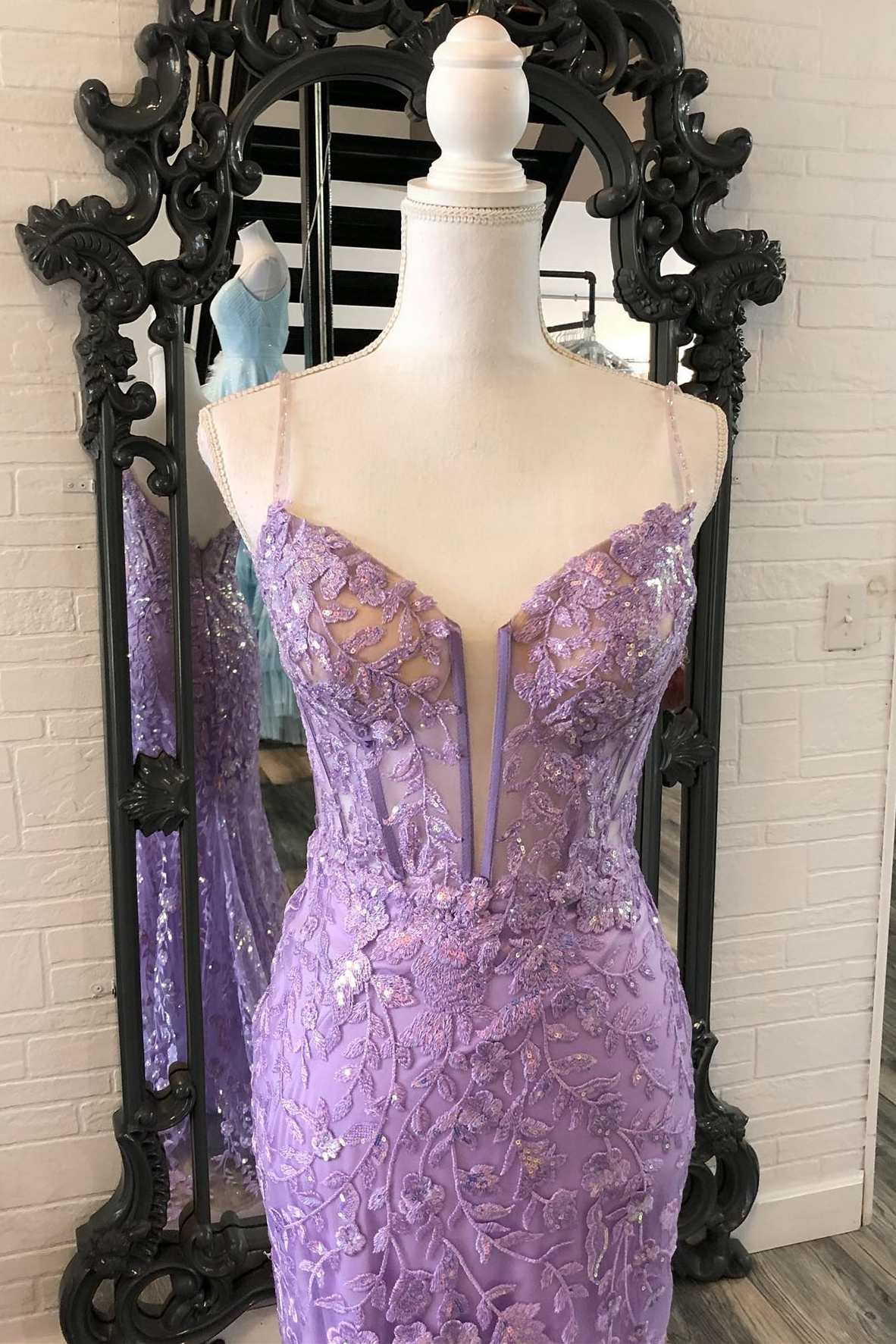 Lavendel-Blumenapplikationen Split Neck Mermaid Langes Abendkleid gh2595