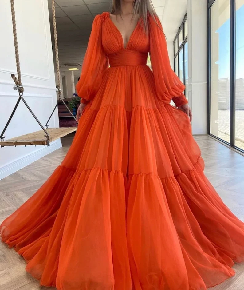 Anpassbares langes Partykleid mit Puffärmeln gh2151