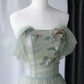 Green beautiful charming floral applique tulle long formal prom dress, evening dress, party dress gh2530