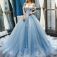 Light Sky Blue Off The Shoulder Ball Gown Tulle Prom Dress With Applique  gh2282
