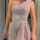 Sexy One-Shoulder-Pailletten-Split-Side-Rüschen-Empire-Abend-Maxikleid gh2086