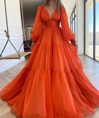 Anpassbares langes Partykleid mit Puffärmeln gh2151