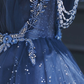 Blue gorgeous tulle beaded long A-line ball gown evening dress gh2105
