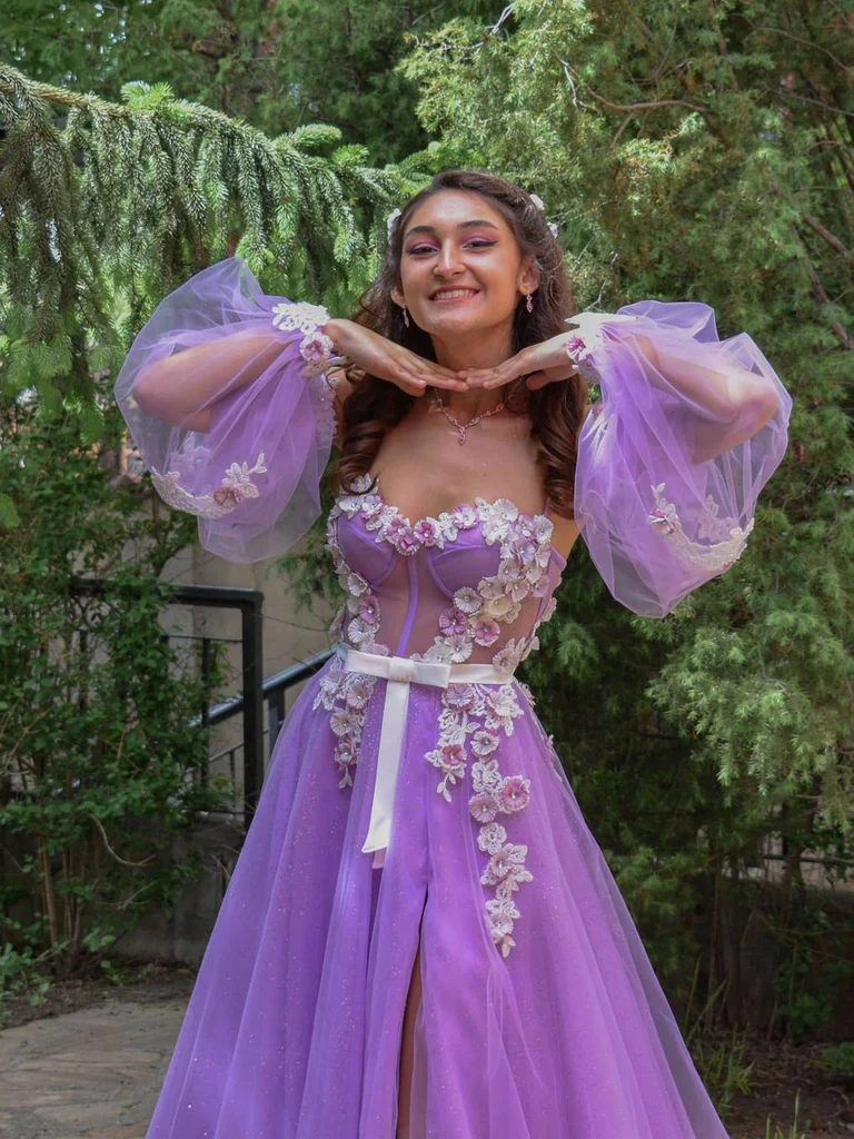 Gorgeous Rhinestone Floral Tulle A-line Prom Dresses Gowns  gh2149