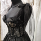 Tüll schwarz Applikation Perlen A-Linie Maxi Korsett Kleid Partykleid schulterfreies Kleid Ballkleid elegantes Abendkleid gh2106