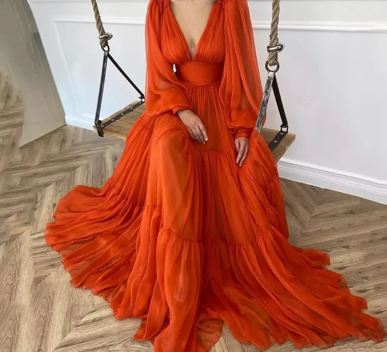 Anpassbares langes Partykleid mit Puffärmeln gh2151