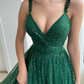 A-Line Prom Dresses Sparkle & Shine Dress Prom Floor Length Sleeveless V Neck Sequined with Sequin gh2207