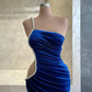 Charmantes Meerjungfrau Neckholder Königsblau Samt Elegant Sexy Lang Schlitz Ballkleid Abendkleid gh2657