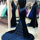 Sexy Mermaid Spaghettiträger Marineblau Langes Abschlussball/Abendkleid Applikationen gh2658
