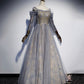 Gray tulle sequins long prom dress evening gown  10120