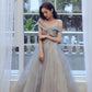 Cute tulle sequins long prom dress A line evening gown  10124