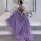 Lila Tüll Spitze langes Ballkleid A-Linie Abendkleid 10127