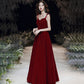 Red velvet long prom dress Simple evening gown  10115