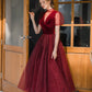 Burgund Tüll kurzes Ballkleid A-Linie Abendkleid 8647