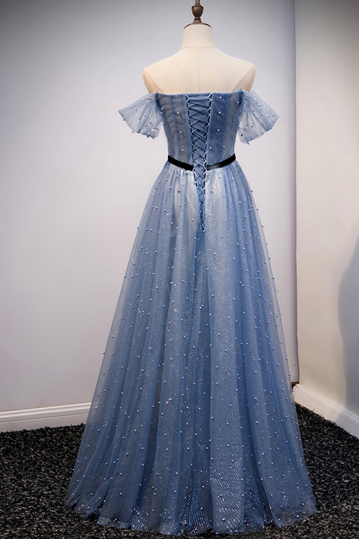 Blaues Tüll langes A-Linie Ballkleid Abendkleid 8686