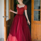 Burgundy Sparkling Beaded A-line Long Tulle Elegant Ball Gown Evening Dress 8645