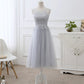 Gray tulle lace prom dress A line evening dress  8442