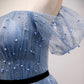 Blaues Tüll langes A-Linie Ballkleid Abendkleid 8686