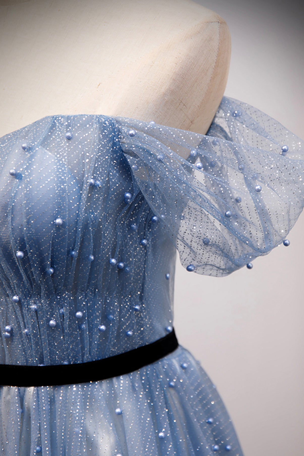 Blaues Tüll langes A-Linie Ballkleid Abendkleid 8686