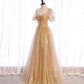 Gold Tüll Pailletten langes Ballkleid Abendkleid 8428