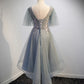 Gray tulle lace short prom dress high low evening dress  8555