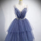Blaues Tüll langes Ballkleid A-Linie blaues Abendkleid 8864