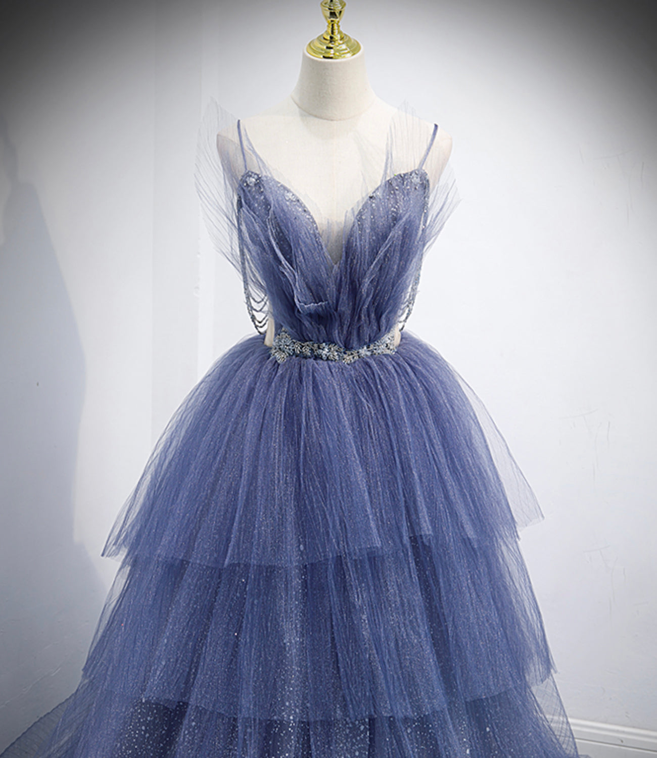 Blaues Tüll langes Ballkleid A-Linie blaues Abendkleid 8864