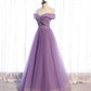 Lila Tüll Perlen lange A-Linie Ballkleid Abendkleid 8790