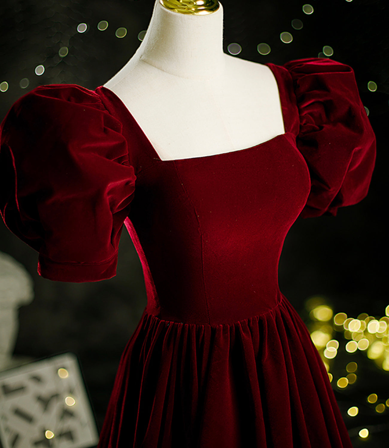 Burgund Samt lange A-Linie Ballkleid Abendkleid 8804