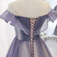 Purple tulle long A line prom dress evening dress  8733