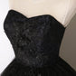 Schwarzes, zartes, florales A-Linien-Ballkleid aus Tüll mit Blumenmuster, lang 8641