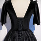 Black velvet lace long prom dress evening dress  8502