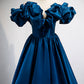 Robe de soirée longue en satin bleu avec ligne A 8877