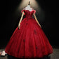 Burgundy lace long ball gown dress formal dress  8618