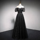 Blue tulle long A line prom dress blue evening dress  10018